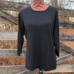 Patti La Belle Black Round Neckline ¾-Length Sleeves Pullover Silk/Cotton Sweate